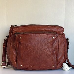 Marta Ponti Genuine Leather Cognac Crossbody Bag